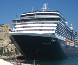 The image shows a picture of a cruise ship.
