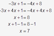 Add 4x to both sides,  add -1 to both sides,  x=-7