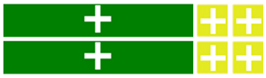 2 rows of 1 green rectangle and 2 yellow squares