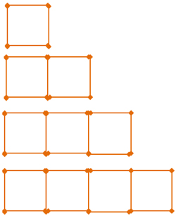 Set of toothpicks including one square, two interconnected squares, three interconnected squares, and four interconnected squares 