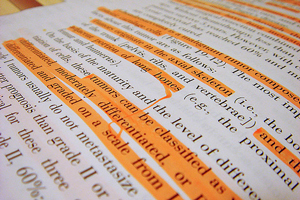 A photograph of an annotated page of text