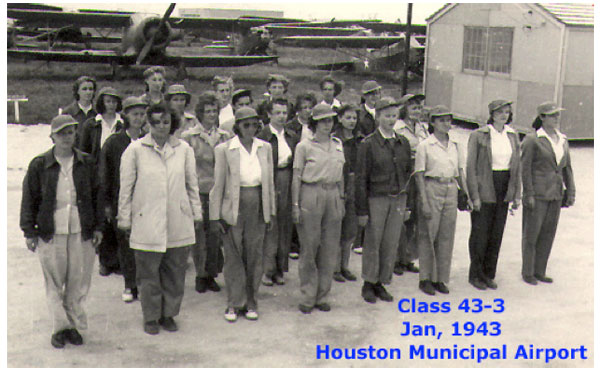 Picture of 1940s WASP (Women Air Service Pilots) wearing service caps, button-down shirts, and trousers.