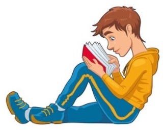 A cartoon of a teenage boy reading.