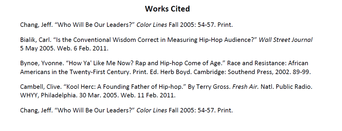Example of paper using MLA rules