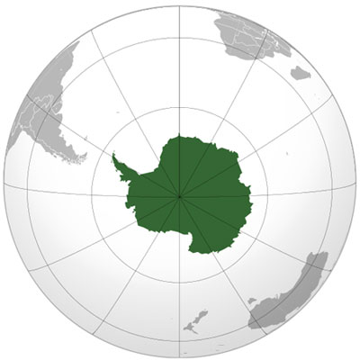A special purpose map/globe featuring the continent of Antarctica.