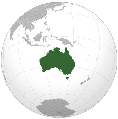 A special purpose map/globe featuring the continent of Australia.