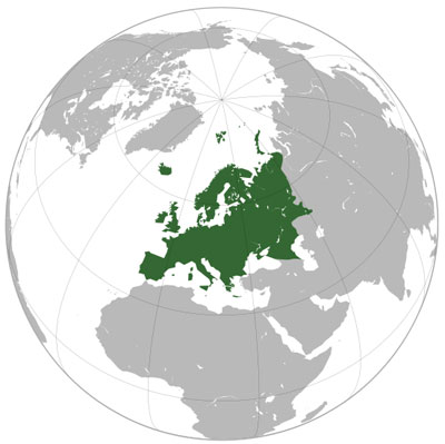 A special purpose map/globe featuring the continent of Europe.