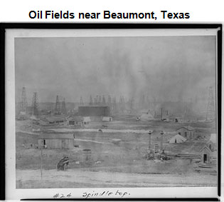 Image of Spindletop oil derrick as oil was gushing out of the top