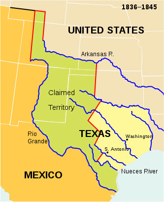 Image of a map depicting Texas from 1836-1845