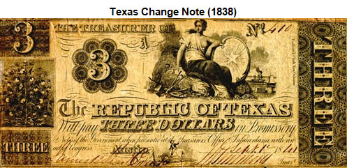 Image of a three-dollar Texas change note