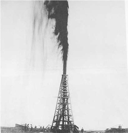 Image of an oil derrick, hushing oil