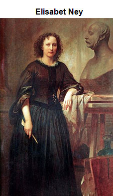 Painting of Elisabet Ney standing in front of a bust