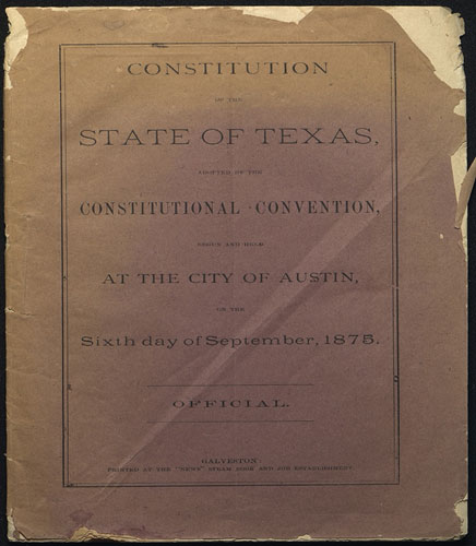 Image of the cover of the Texas Constitution of 1876
