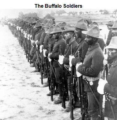Image of Buffalo Soldiers standing at attention and holding guns