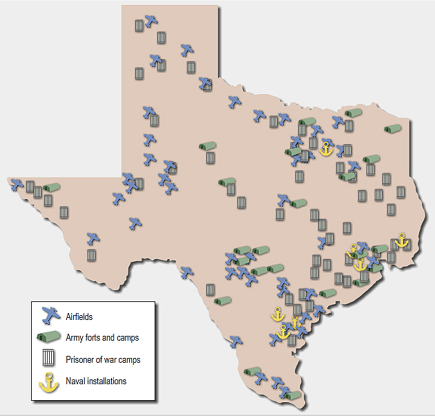 map of Texas with airfield and army forts