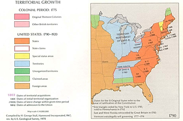 image of the eastern half of a U.S. map as of 1790