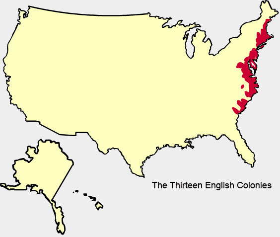 Map of 13 English colonies