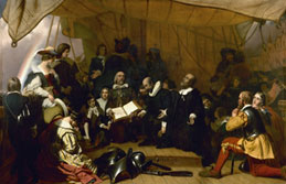 Image of the Pilgrims on the deck before they departed from Europe