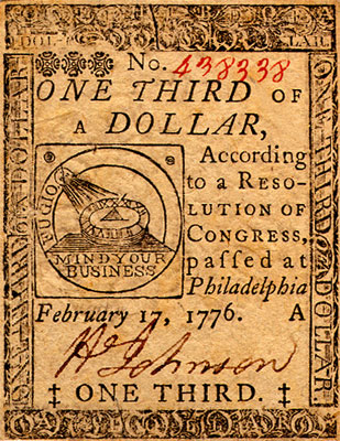 Image of a an early one third dollar of constitutional currency