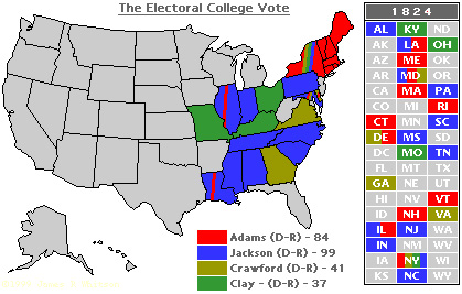 Image of a map of the Electoral College vote of 1824 
