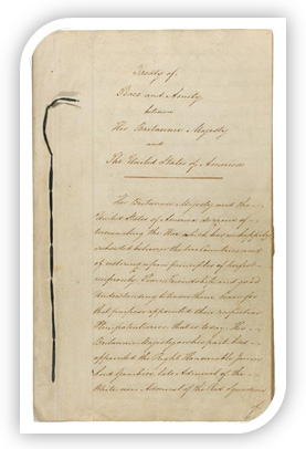 Image of a copy of the Treaty of Ghent. 