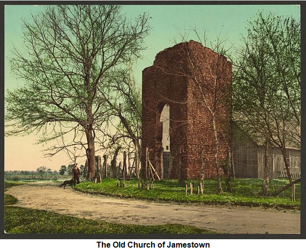 Image of the church tower of Jamestown, Virginia.