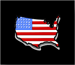 Image of an outline U.S. map filled in with the U.S. flag. 