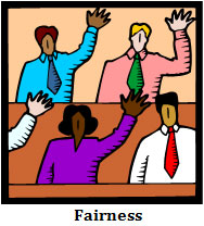 A graphic of men and women in business attire standing with their hands raised.