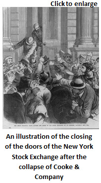 A cartoon of a bunch of men outside a Greek columned building trying to get through a door while someone inside shuts it.