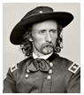 A headshot of a man in a U.S. military uniform, cavalry hat, and with a large mustache. 