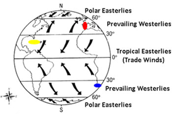 Map with overlay of directional wind arrows 