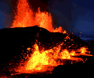 This is an image of hot lava splashing against volcanic rock.