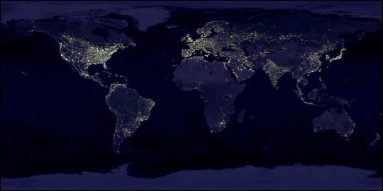 Image of a world population map represented by lights