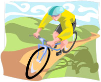 Animated image of a bicyclist riding through a trail
