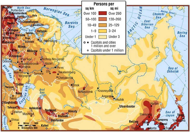 Image of a population map of Russia.