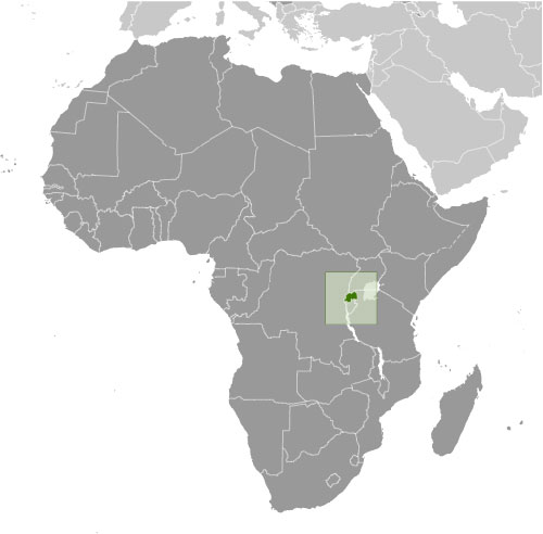 Image of a map of Africa where Rwanda is highlighted.