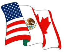 Image of a flag superimposed with the flags of the United States, Mexico, and Canada.