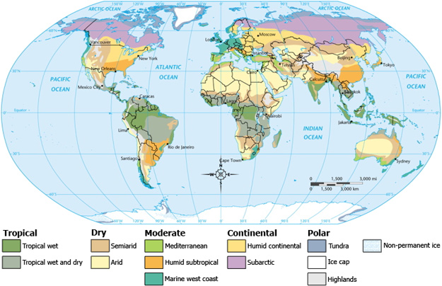 Image of a world political map; only several major world cities are labeled.