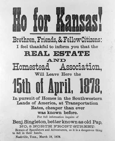 Image of a text-only advertisement titled: Ho for Kansas.