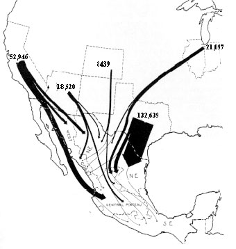 Image of a map of Southwest United States and the Midwest/Great Lakes Area.