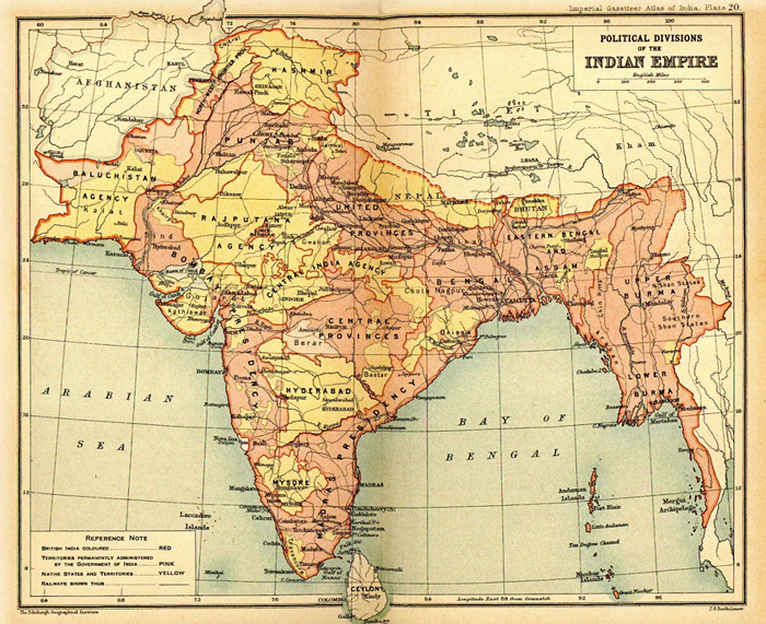 Image of a political map of the British-Indian Empire.