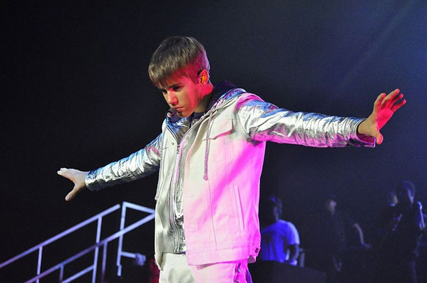 Image of Justin Bieber on stage at a concert
