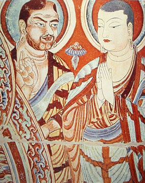 Image of the mural of two Buddhist monks