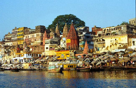 Image of the city of Varanasi; the view is from the river