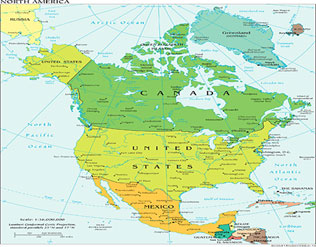 Political Map of the North America 