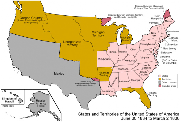 image of the United States and its Territories from June 30, 1834 to March 2, 1836