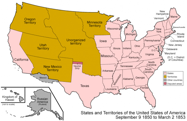 Map of the United States and its Territories from September  9, 1850 to March 2, 1853