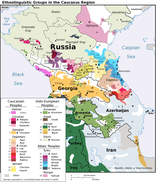Image of a map of Ethnolinguistic Groups in the Caucus Region.