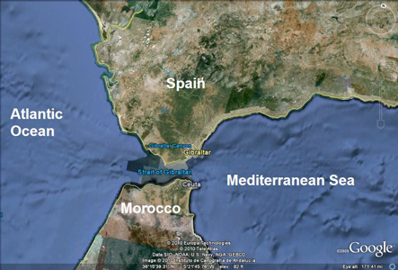 Satellite image of the strait of Gibraltar