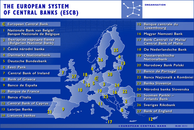 Image of a map of Europe that is numbered by the banks of the countries that are a part of the European Stem of banks